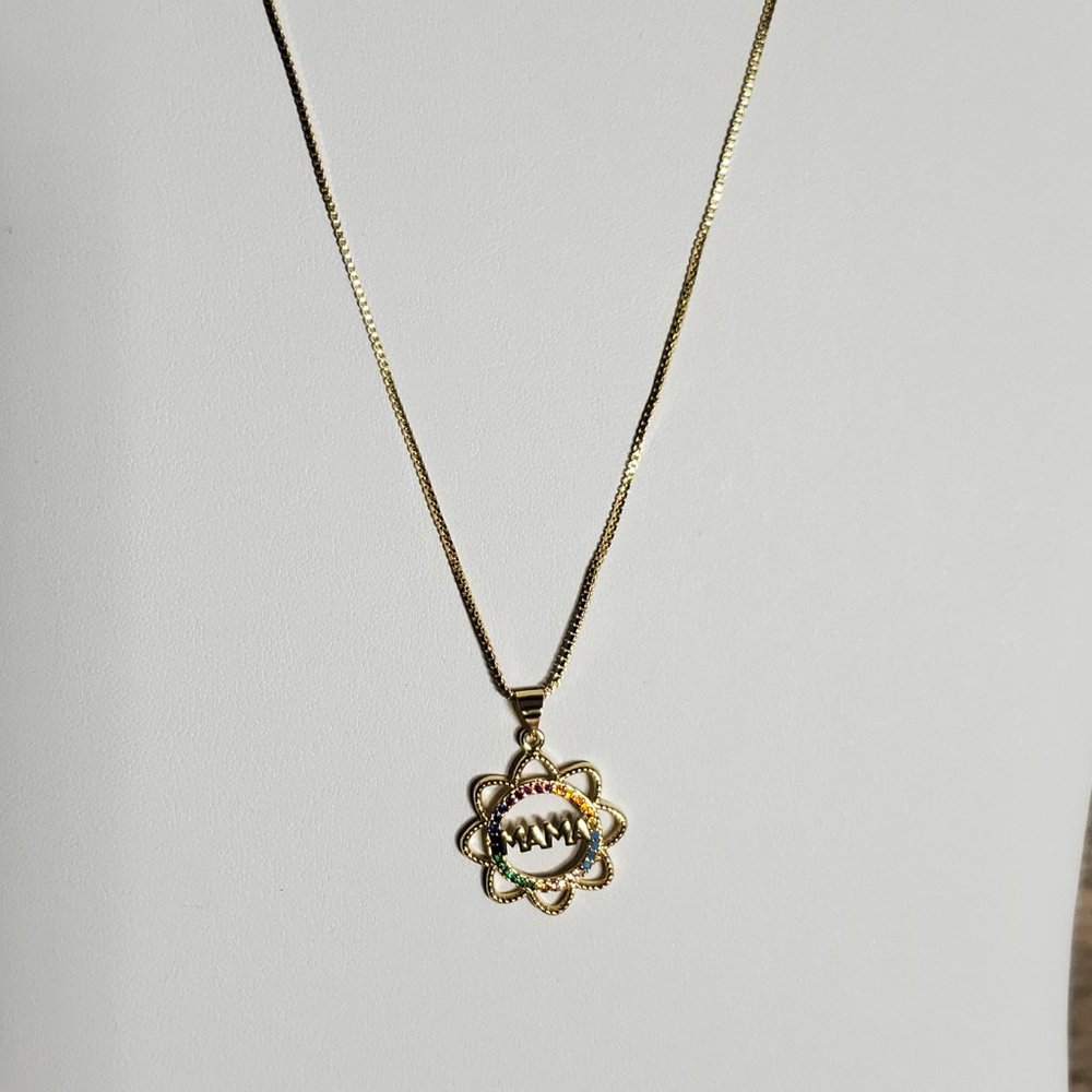 Mama Sunflower & Rainbow Crystals Necklace - Gold Plated Copper & Crystals - Picture 8 of 13